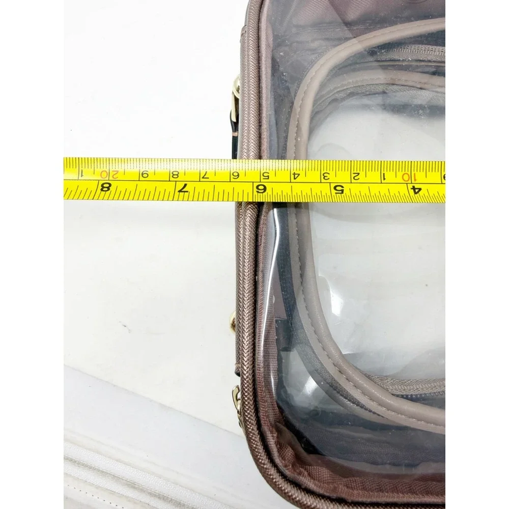 Calpak Small Clear Cosmetics Case In Mocha Makeup Toiletry Travel Bag Dual Zip